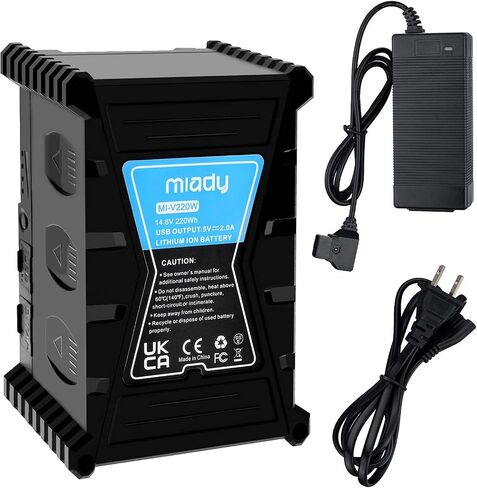 بطارية Miady 220Wh 15000mAh V Mount V-Lock متوافقة مع كاميرا فيديو سوني الرقمية وكاميرا الفيديو والبث البديل لكاميرات DSLR، وإضاءة LED، وشاشة، وBMCC، وHDCAM، وXDCAM (يتضمن شاحن شريط D) in Kuwait