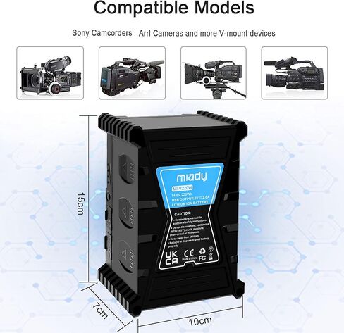 بطارية Miady 220Wh 15000mAh V Mount V-Lock متوافقة مع كاميرا فيديو سوني الرقمية وكاميرا الفيديو والبث البديل لكاميرات DSLR، وإضاءة LED، وشاشة، وBMCC، وHDCAM، وXDCAM (يتضمن شاحن شريط D) in Kuwait