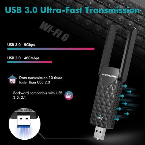 محول USB WiFi للكمبيوتر المكتبي، AX1800 5G/2.4G USB 3.0 WiFi Dongle محول شبكة WiFi 6 لاسلكي لأجهزة الكمبيوتر المحمول المكتبية، هوائي مزدوج 5dBi عالي الكسب، أمان WPA3، يدعم Windows 11/10 in Saudi Arabia