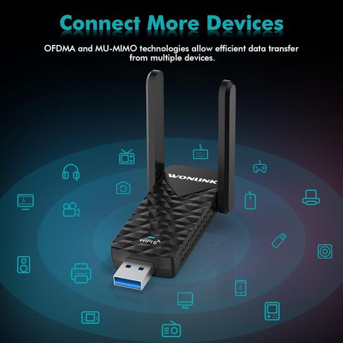محول USB WiFi للكمبيوتر المكتبي، AX1800 5G/2.4G USB 3.0 WiFi Dongle محول شبكة WiFi 6 لاسلكي لأجهزة الكمبيوتر المحمول المكتبية، هوائي مزدوج 5dBi عالي الكسب، أمان WPA3، يدعم Windows 11/10 in Saudi Arabia
