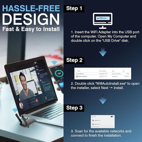 محول USB WiFi للكمبيوتر المكتبي، AX1800 5G/2.4G USB 3.0 WiFi Dongle محول شبكة WiFi 6 لاسلكي لأجهزة الكمبيوتر المحمول المكتبية، هوائي مزدوج 5dBi عالي الكسب، أمان WPA3، يدعم Windows 11/10 in Kuwait