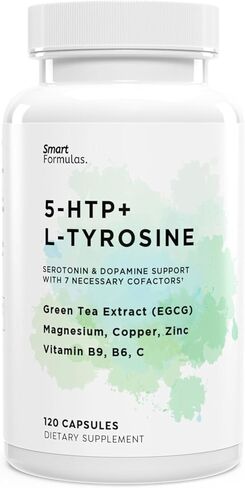 All-in-1 Advanced Formula Mood & Focus 5-HTP, L-Tyrosine with Green Tea Extract, Vitamin B6, Vitamin B9, Magnesium, Copper, Zinc - Memory & Energy - USA Made & Tested (120-day Supply) in Saudi Arabia
