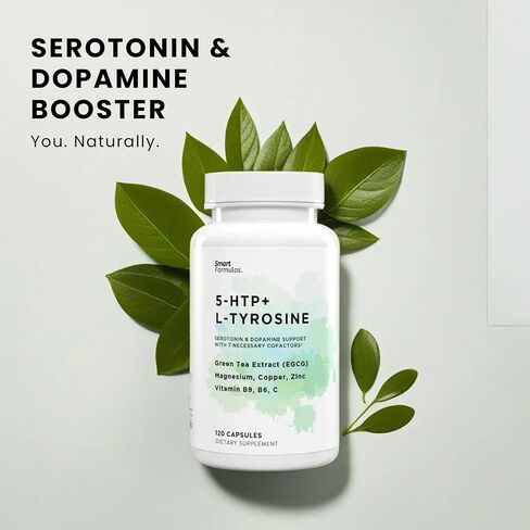 All-in-1 Advanced Formula Mood & Focus 5-HTP, L-Tyrosine with Green Tea Extract, Vitamin B6, Vitamin B9, Magnesium, Copper, Zinc - Memory & Energy - USA Made & Tested (120-day Supply) in Saudi Arabia