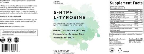 All-in-1 Advanced Formula Mood & Focus 5-HTP, L-Tyrosine with Green Tea Extract, Vitamin B6, Vitamin B9, Magnesium, Copper, Zinc - Memory & Energy - USA Made & Tested (120-day Supply) in Saudi Arabia