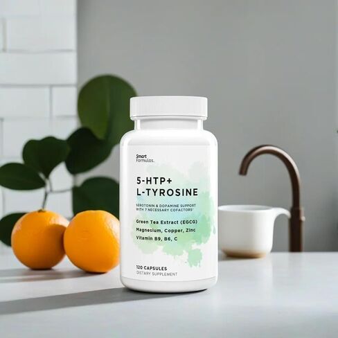 All-in-1 Advanced Formula Mood & Focus 5-HTP, L-Tyrosine with Green Tea Extract, Vitamin B6, Vitamin B9, Magnesium, Copper, Zinc - Memory & Energy - USA Made & Tested (120-day Supply) in Saudi Arabia