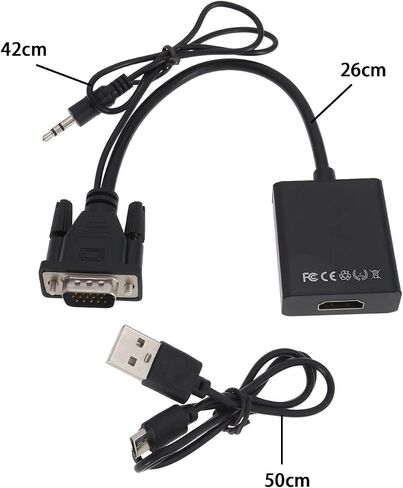 محول VGA إلى HDMI محول VGA ذكر إلى HDMI أنثى مع مقبس صوت 3.5 ملم وكابل USB لشاشة الكمبيوتر المحمول وشاشة العرض in Saudi Arabia