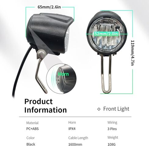 Ebike Light Collection with QD139 Frontlight DC50 Taillight DK226 Switch Cable Use for Warning Light Turn Signal and Horn in Kuwait