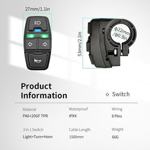 Ebike Light Collection with QD139 Frontlight DC50 Taillight DK226 Switch Cable Use for Warning Light Turn Signal and Horn in Kuwait