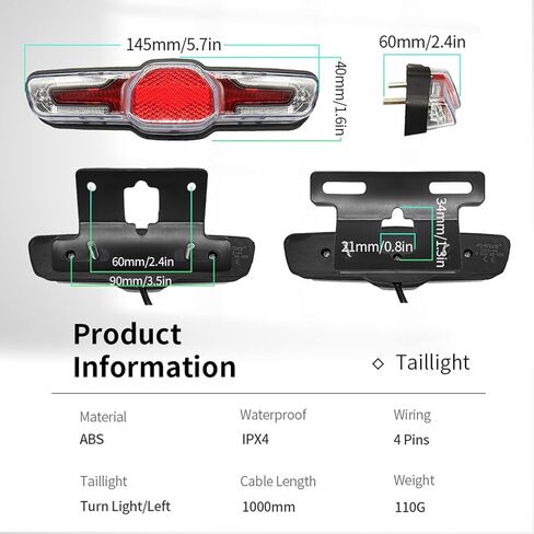 Ebike Light Collection with QD139 Frontlight DC50 Taillight DK226 Switch Cable Use for Warning Light Turn Signal and Horn in Kuwait