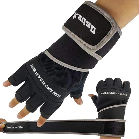 Workout Gloves for Men,Weight Lifting Gym Gloves with Wrist Wrap Support Full Palm Protection Exercise Gloves Breathable Half Finger Gloves Gym,Weightlifting,Exercise,Training,Fitness in Saudi Arabia