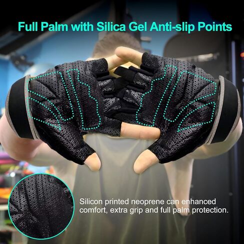 Workout Gloves for Men,Weight Lifting Gym Gloves with Wrist Wrap Support Full Palm Protection Exercise Gloves Breathable Half Finger Gloves Gym,Weightlifting,Exercise,Training,Fitness in Saudi Arabia