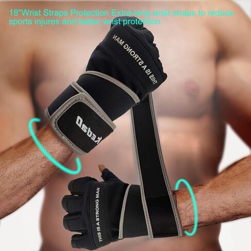 Workout Gloves for Men,Weight Lifting Gym Gloves with Wrist Wrap Support Full Palm Protection Exercise Gloves Breathable Half Finger Gloves Gym,Weightlifting,Exercise,Training,Fitness in Saudi Arabia