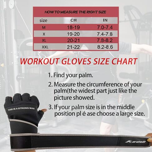 Workout Gloves for Men,Weight Lifting Gym Gloves with Wrist Wrap Support Full Palm Protection Exercise Gloves Breathable Half Finger Gloves Gym,Weightlifting,Exercise,Training,Fitness in Saudi Arabia