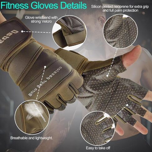 قفازات التمرين للرجال، قفازات رفع الأثقال في صالة الألعاب الرياضية مع دعم لف المعصم، قفازات حماية كاملة لراحة اليد، قفازات نصف إصبع قابلة للتنفس، صالة الألعاب الرياضية، رفع الأثقال، التمرين، التدريب، اللياقة البدنية in Kuwait