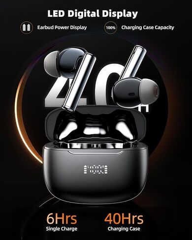 Wireless Earbuds, 𝟰𝟬dB Active Noise Cancelling Bluetooth Ear Buds (𝗔𝗡𝗖), Bluetooth 5.3 Earbuds with LED Power Display Charging Case, Wireless Headphones with Mic for Phone Laptop (Black) in Saudi Arabia