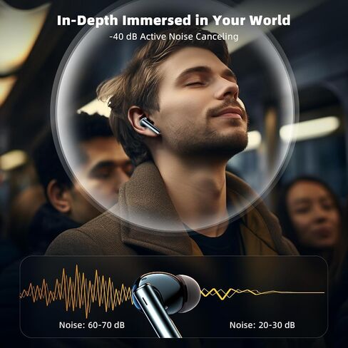Wireless Earbuds, 𝟰𝟬dB Active Noise Cancelling Bluetooth Ear Buds (𝗔𝗡𝗖), Bluetooth 5.3 Earbuds with LED Power Display Charging Case, Wireless Headphones with Mic for Phone Laptop (Black) in Saudi Arabia