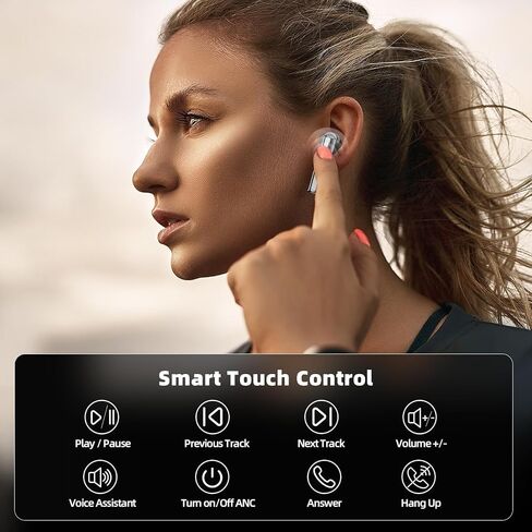 Wireless Earbuds, 𝟰𝟬dB Active Noise Cancelling Bluetooth Ear Buds (𝗔𝗡𝗖), Bluetooth 5.3 Earbuds with LED Power Display Charging Case, Wireless Headphones with Mic for Phone Laptop (Black) in Saudi Arabia