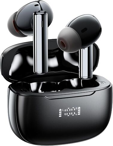 Wireless Earbuds, 𝟰𝟬dB Active Noise Cancelling Bluetooth Ear Buds (𝗔𝗡𝗖), Bluetooth 5.3 Earbuds with LED Power Display Charging Case, Wireless Headphones with Mic for Phone Laptop (Black) in Saudi Arabia