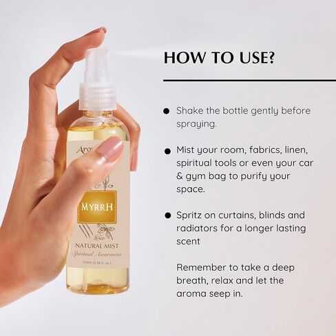 بخاخ رذاذ طبيعي من أرومافومي راتنج 100 مل / 3.3 أونصة | مثالي للطاقة الإيجابية والروحانية والطقوس | مصنوعة من راتنج كوميفورا ميرها من الصومال | غير كحولي، وغير سام، ونباتي in Kuwait