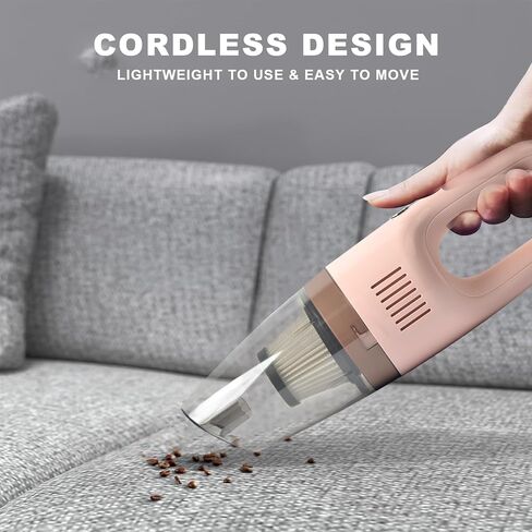 مكنسة كهربائية محمولة باللون الوردي، مكنسة كهربائية لاسلكية محمولة للغبار وشعر الحيوانات الأليفة والأوساخ والمنزل والسيارة الداخلية، سهلة الاستخدام، بطارية قابلة لإعادة الشحن مع كابل USB in Kuwait