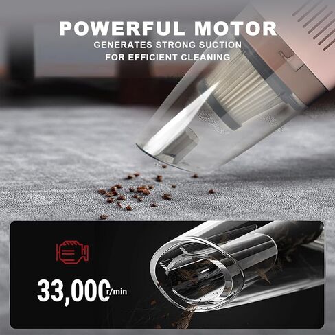 مكنسة كهربائية محمولة باللون الوردي، مكنسة كهربائية لاسلكية محمولة للغبار وشعر الحيوانات الأليفة والأوساخ والمنزل والسيارة الداخلية، سهلة الاستخدام، بطارية قابلة لإعادة الشحن مع كابل USB in Kuwait