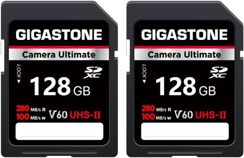 GIGASTONE 128GB 2-Pack SD Card UHS-II V60 U3 SDXC Memory Card High Speed Read up to 280MB/s 4K Ultra HD UHD Video for DSLR Canon Nikon Sony Pentax Olympus Panasonic Digital Camera, with 2 Mini Cases in Saudi Arabia