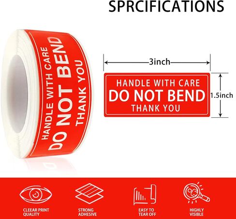 3" X 1" Handle with Care - Do Not Bend - Thank You Shipping Stickers Labels, 250PCS Per Roll in Saudi Arabia