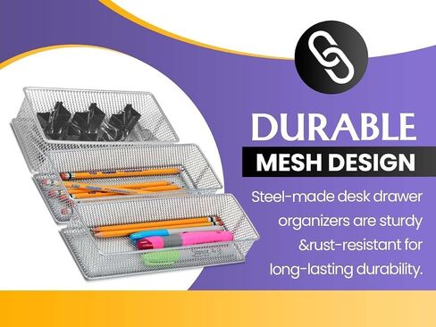 YBM HOME Silver Mesh Drawer Cabinet and or Shelf Organizer Bins, School Supply Holder Office Desktop Organizer Basket (2, 3x9x2 Inch) in Saudi Arabia