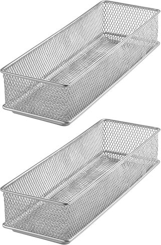 YBM HOME Silver Mesh Drawer Cabinet and or Shelf Organizer Bins, School Supply Holder Office Desktop Organizer Basket (2, 3x9x2 Inch) in Saudi Arabia