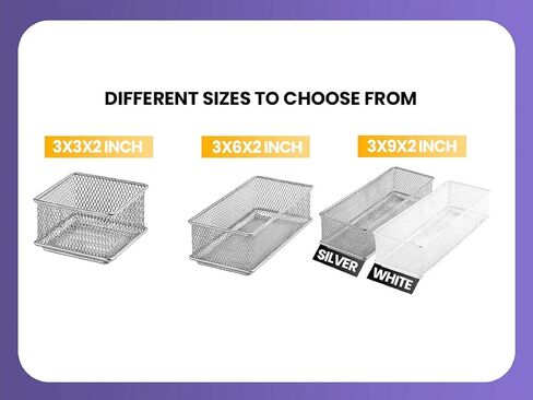YBM HOME Silver Mesh Drawer Cabinet and or Shelf Organizer Bins, School Supply Holder Office Desktop Organizer Basket (2, 3x9x2 Inch) in Kuwait