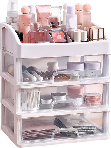 Desktop 3 Drawer Organizer, Transparent Plastic Drawer Storage Cabinet Portable Multilayer Shelf Storage Box Waterproof Storage Case for Home Office Bedroom Kichen in Saudi Arabia