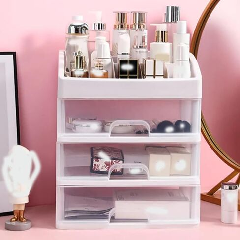 Desktop 3 Drawer Organizer, Transparent Plastic Drawer Storage Cabinet Portable Multilayer Shelf Storage Box Waterproof Storage Case for Home Office Bedroom Kichen in Saudi Arabia