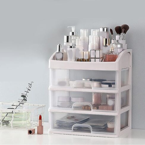 Desktop 3 Drawer Organizer, Transparent Plastic Drawer Storage Cabinet Portable Multilayer Shelf Storage Box Waterproof Storage Case for Home Office Bedroom Kichen in Saudi Arabia