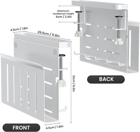 مساحة تخزين جانبية للمكتب - قم بتنظيم أساسيات مكتبك المنزلي باستخدام حامل الكمبيوتر المحمول الموجود أسفل المكتب ومنظم المكتب المعلق (أسود) in Kuwait