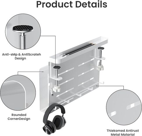 مساحة تخزين جانبية للمكتب - قم بتنظيم أساسيات مكتبك المنزلي باستخدام حامل الكمبيوتر المحمول الموجود أسفل المكتب ومنظم المكتب المعلق (أسود) in Kuwait