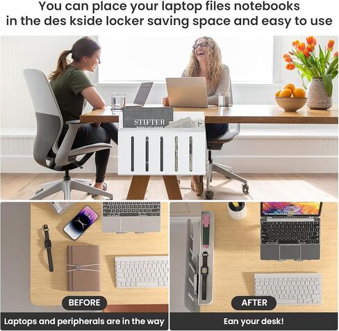 مساحة تخزين جانبية للمكتب - قم بتنظيم أساسيات مكتبك المنزلي باستخدام حامل الكمبيوتر المحمول الموجود أسفل المكتب ومنظم المكتب المعلق (أسود) in Kuwait