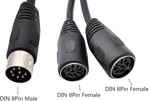 كابل MIDI DIN 8-Pin Plug 1 ذكر إلى 2 أنثى مقسم Y MIDI كابل 8 دبوس محول جاك للوحة مفاتيح MIDI، البيانو الكهربائي، الجيتار وغيرها. (30 سم/1 قدم) in Saudi Arabia