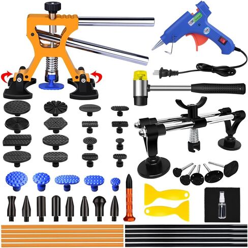 أداة سحب دنت - 53 قطعة أداة سحب انبعاجات السيارة، أداة سحب انبعاجات السيارة، مجموعة أدوات سحب دنت مع جسر مزدوج القطب لإصلاح انبعاجات السيارة وإزالة انبعاجات الأسطح المعدنية in Kuwait