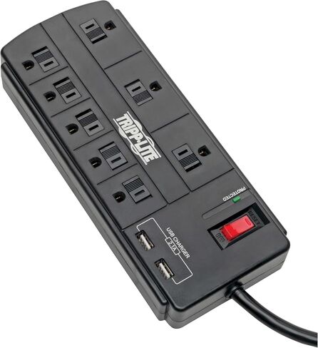 جهاز حماية من التيار الزائد من تريب لايت مع شحن USB، شريط طاقة مزود بـ 8 منافذ، ومنفذي شحن USB، سلك بطول 8 أقدام، 1200 جول، أسود (TLP88USBB) in Saudi Arabia