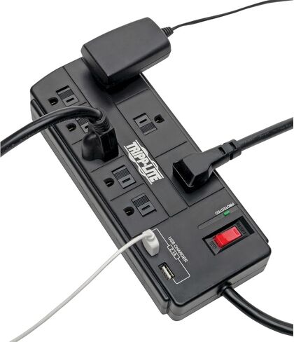 جهاز حماية من التيار الزائد من تريب لايت مع شحن USB، شريط طاقة مزود بـ 8 منافذ، ومنفذي شحن USB، سلك بطول 8 أقدام، 1200 جول، أسود (TLP88USBB) in Saudi Arabia