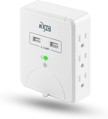 KMC Wall Surge Protector,6 Outlet Wall Mount Power Strip with 2 USB Charging Ports Total 2.4 AMP,Dual Slide-Out Smartphone Holders Design, Portable for Travel/Home/Office Use,ETL Certified in Saudi Arabia