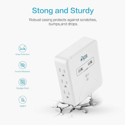 KMC Wall Surge Protector,6 Outlet Wall Mount Power Strip with 2 USB Charging Ports Total 2.4 AMP,Dual Slide-Out Smartphone Holders Design, Portable for Travel/Home/Office Use,ETL Certified in Saudi Arabia