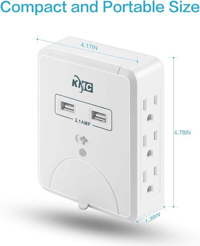 KMC Wall Surge Protector,6 Outlet Wall Mount Power Strip with 2 USB Charging Ports Total 2.4 AMP,Dual Slide-Out Smartphone Holders Design, Portable for Travel/Home/Office Use,ETL Certified in Saudi Arabia