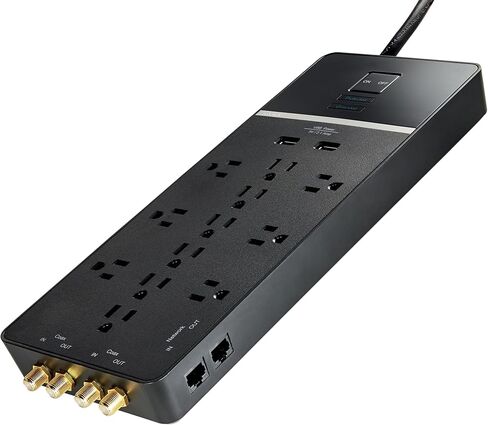 Rocketfish 12-Outlet/2-USB Surge Protector Strip - Provides Protection & Convenient Mobile Phone Charging - Black in Kuwait