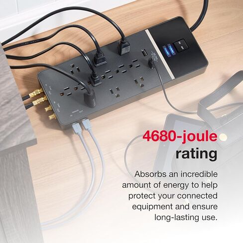 Rocketfish 12-Outlet/2-USB Surge Protector Strip - Provides Protection & Convenient Mobile Phone Charging - Black in Kuwait