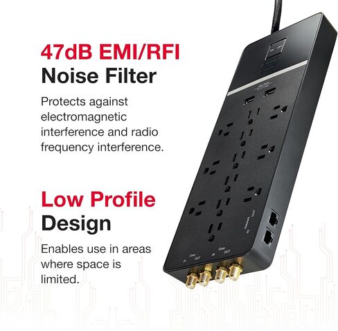 Rocketfish 12-Outlet/2-USB Surge Protector Strip - Provides Protection & Convenient Mobile Phone Charging - Black in Kuwait