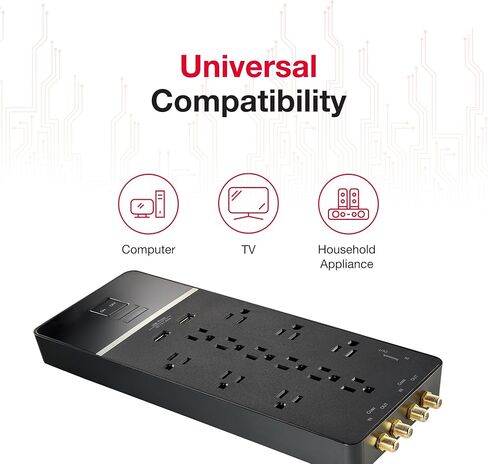 Rocketfish 12-Outlet/2-USB Surge Protector Strip - Provides Protection & Convenient Mobile Phone Charging - Black in Kuwait