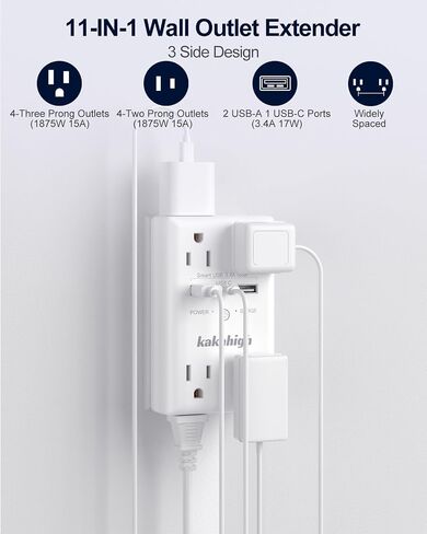 موسع منفذ الحائط مع منافذ USB، منفذ حماية الطفرة 1680J، مقابس متعددة في منفذ واحد مع برغي، مؤشر LED، مقسم منافذ كهربائية 1875 وات لمطبخ مكتب غرفة النوم، مدرج في قائمة ETL in Saudi Arabia