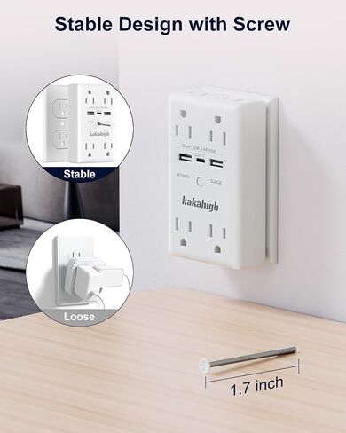 موسع منفذ الحائط مع منافذ USB، منفذ حماية الطفرة 1680J، مقابس متعددة في منفذ واحد مع برغي، مؤشر LED، مقسم منافذ كهربائية 1875 وات لمطبخ مكتب غرفة النوم، مدرج في قائمة ETL in Saudi Arabia