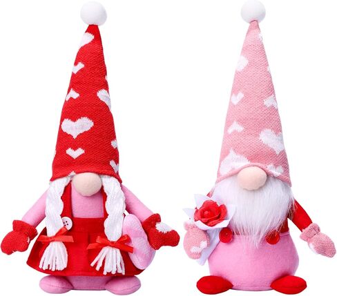 quescu 2PCS مضاءة عيد الحب التماثيل القطيفة، تضيء عيد الحب التماثيل الديكور الهدايا بالنسبة له، علبة الطبقات ديكور حزب ديكور المنزل الجدول in Kuwait